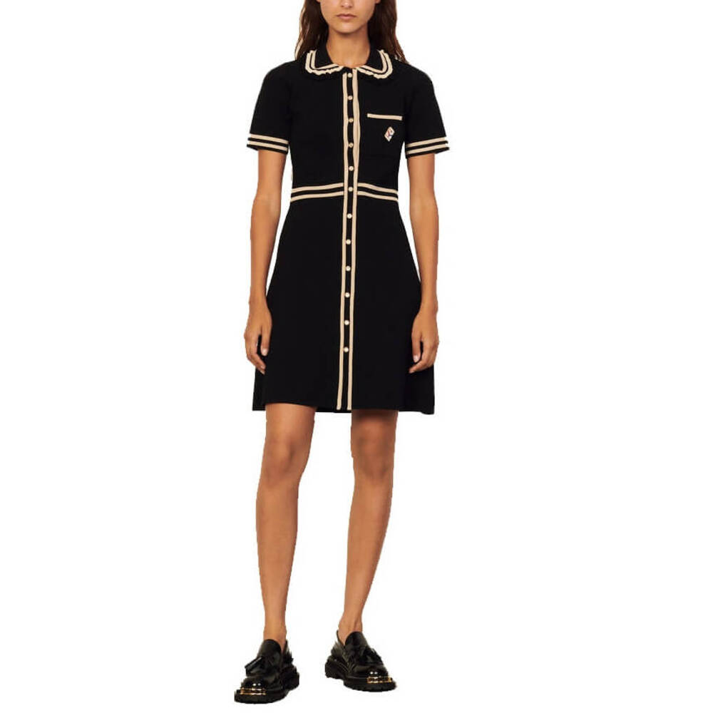 Sandro Black Short-Sleeve Mini Dress with Cream Trim - Picture 7 of 7